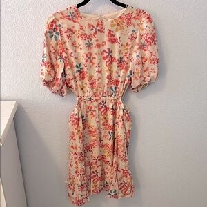 Umgee Orange Pink Below Knee Sundress Puff Sleeve